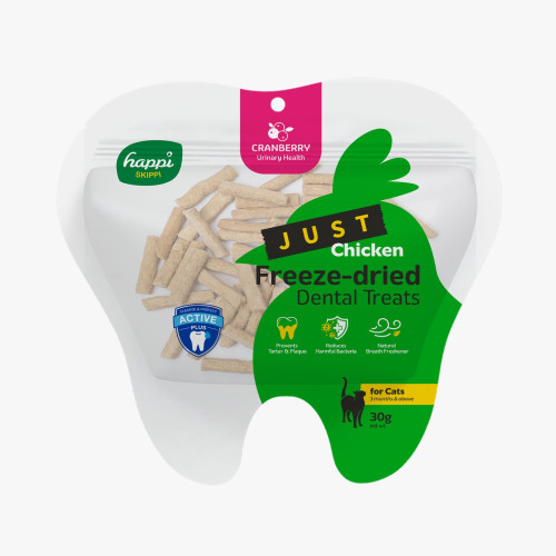 Happi Skippi ((Just Chicken)) Freeze-Dreied Dental Trearts for Cats 凍乾貓咪潔齒零食 雞肉+蔓越莓 30g (H5511) (EXP: 01月/2028)